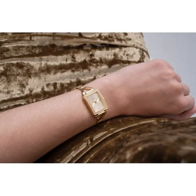 Guess Damen Grace Edelstahl-Mesh Armbanduhr in Goldton GW0400L2
