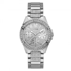 Guess Damen Uhr Silber Kristalle Glitz Zifferblatt W1156L1
