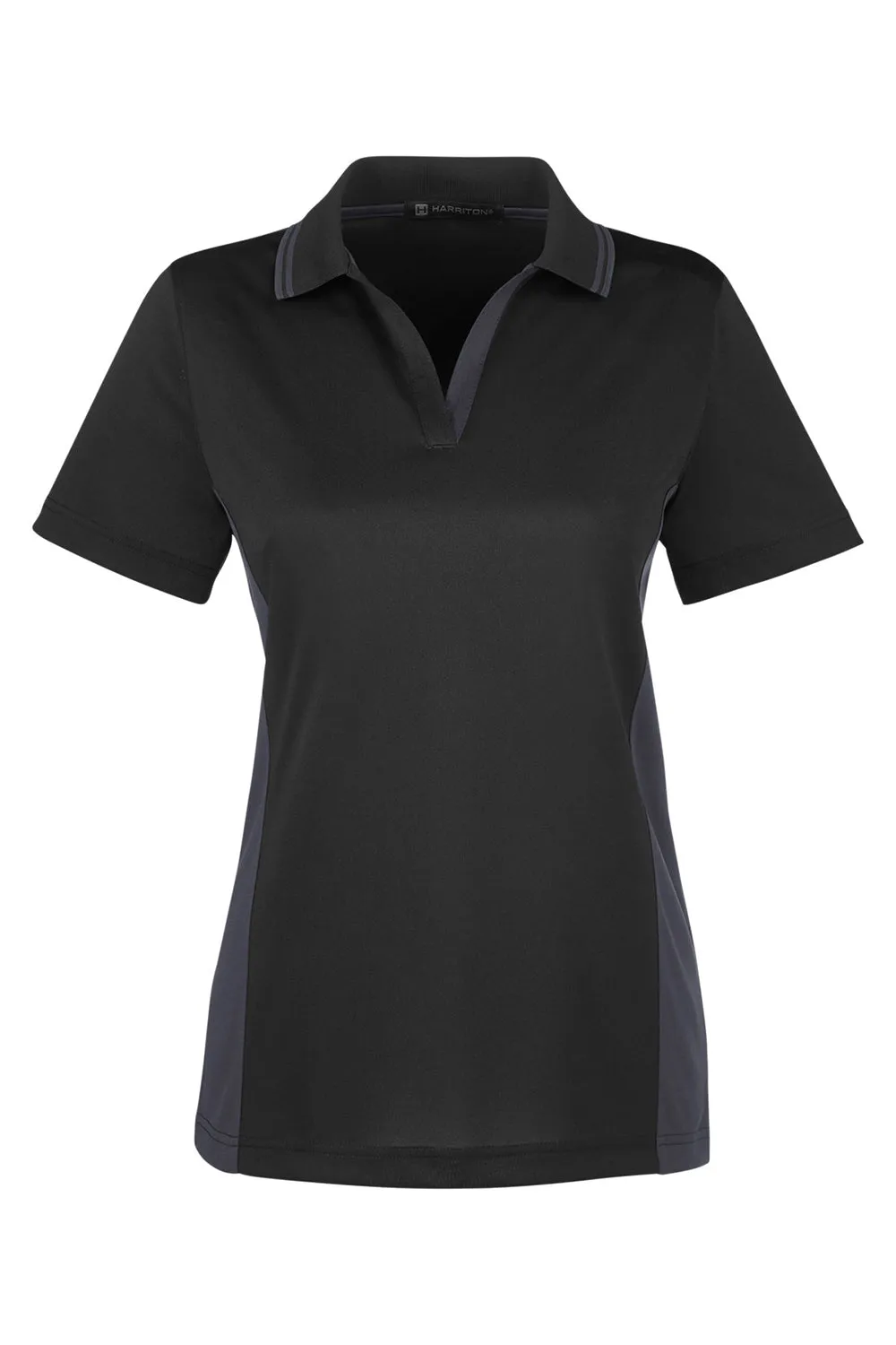 Harriton Damen Flash Performance Feuchtigkeitstransportierendes Colorblock Kurzarm Polo Shirt - Schwarz/Dunkelgrau