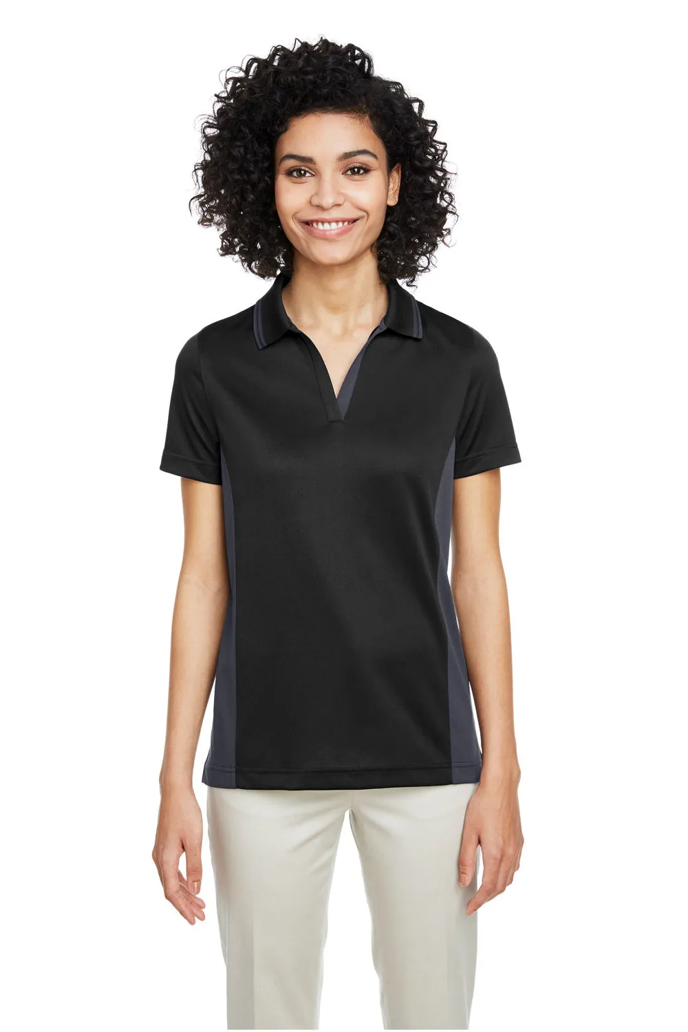 Harriton Damen Flash Performance Feuchtigkeitstransportierendes Colorblock Kurzarm Polo Shirt - Schwarz/Dunkelgrau