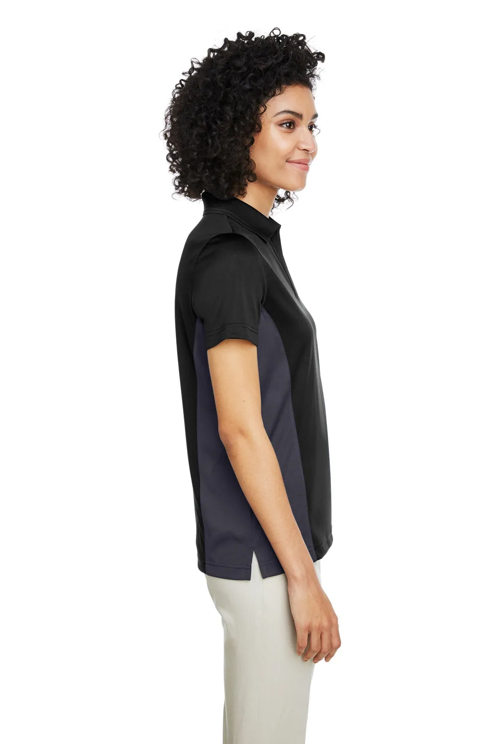 Harriton Damen Flash Performance Feuchtigkeitstransportierendes Colorblock Kurzarm Polo Shirt - Schwarz/Dunkelgrau