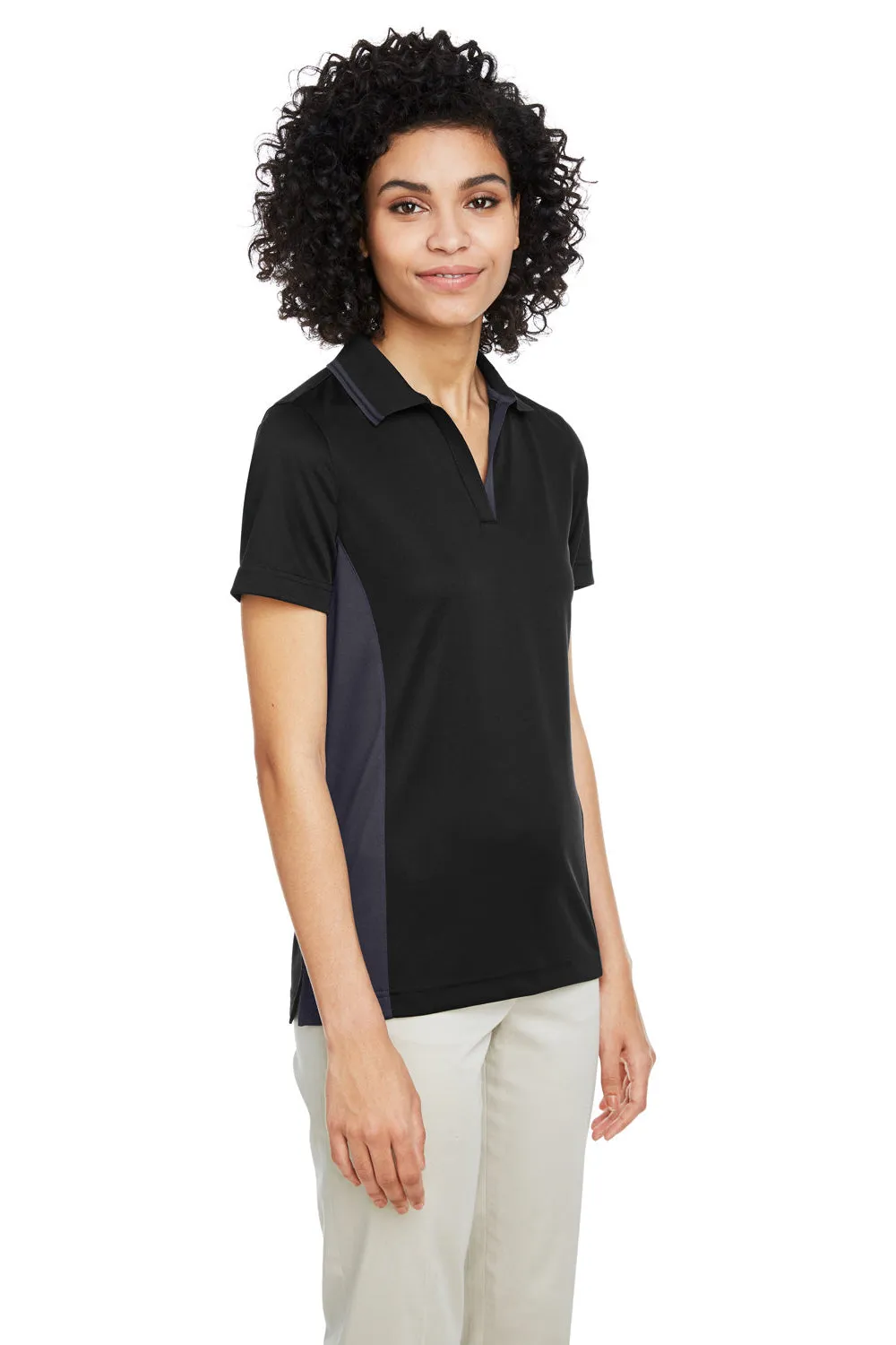 Harriton Damen Flash Performance Feuchtigkeitstransportierendes Colorblock Kurzarm Polo Shirt - Schwarz/Dunkelgrau