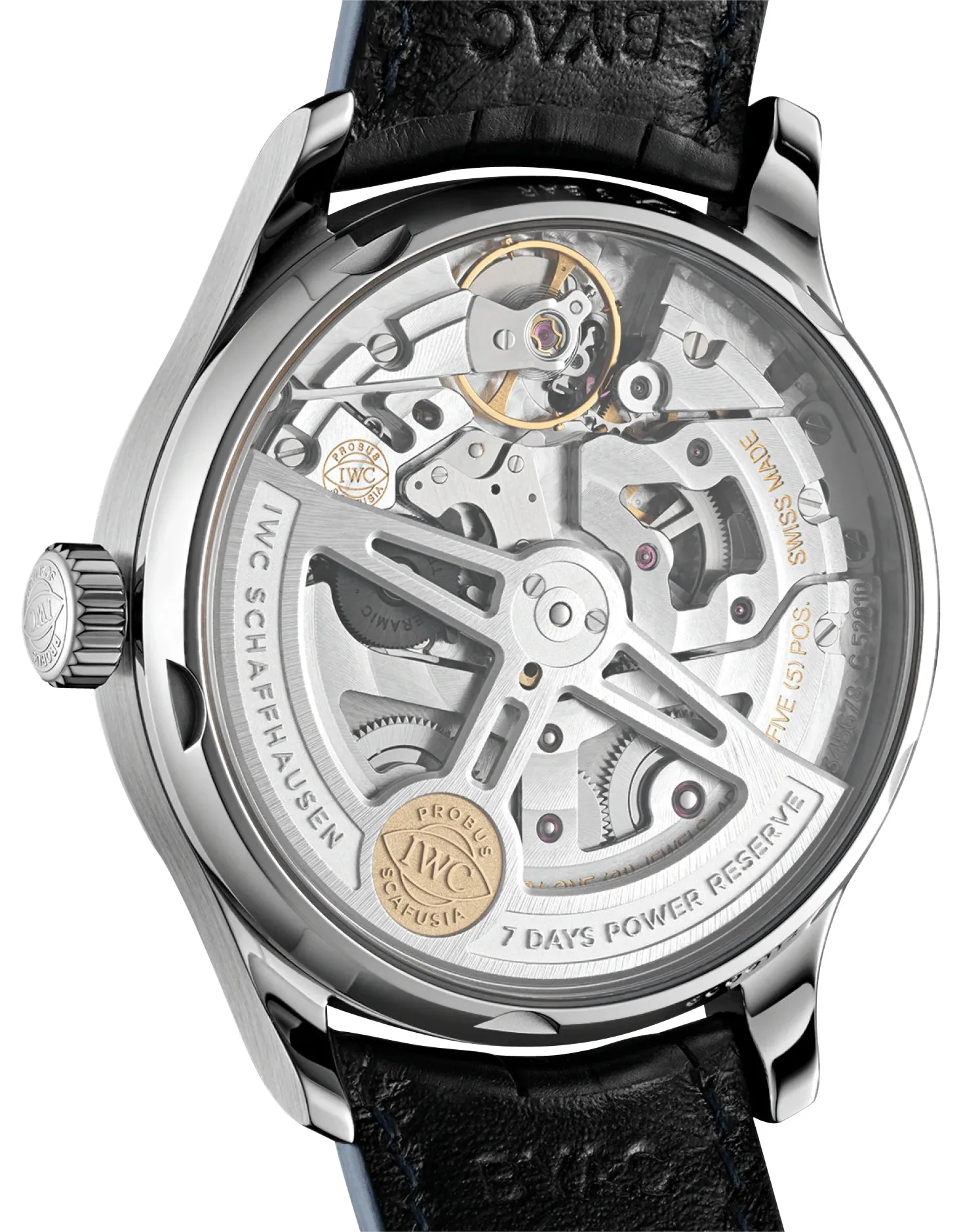 Schmuck IWC Uhren IWC Portugieser Automatik Edelstahl Silberfarbenes Zifferblatt Blaues Lederarmband Datum Herrenuhr IW500705