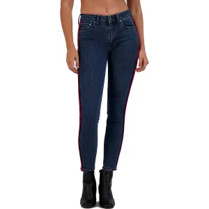 Just Black Damen High Rise Skinny Jeans mit dunklem Waschung und gestreiftem Bund, als Cropped-Version