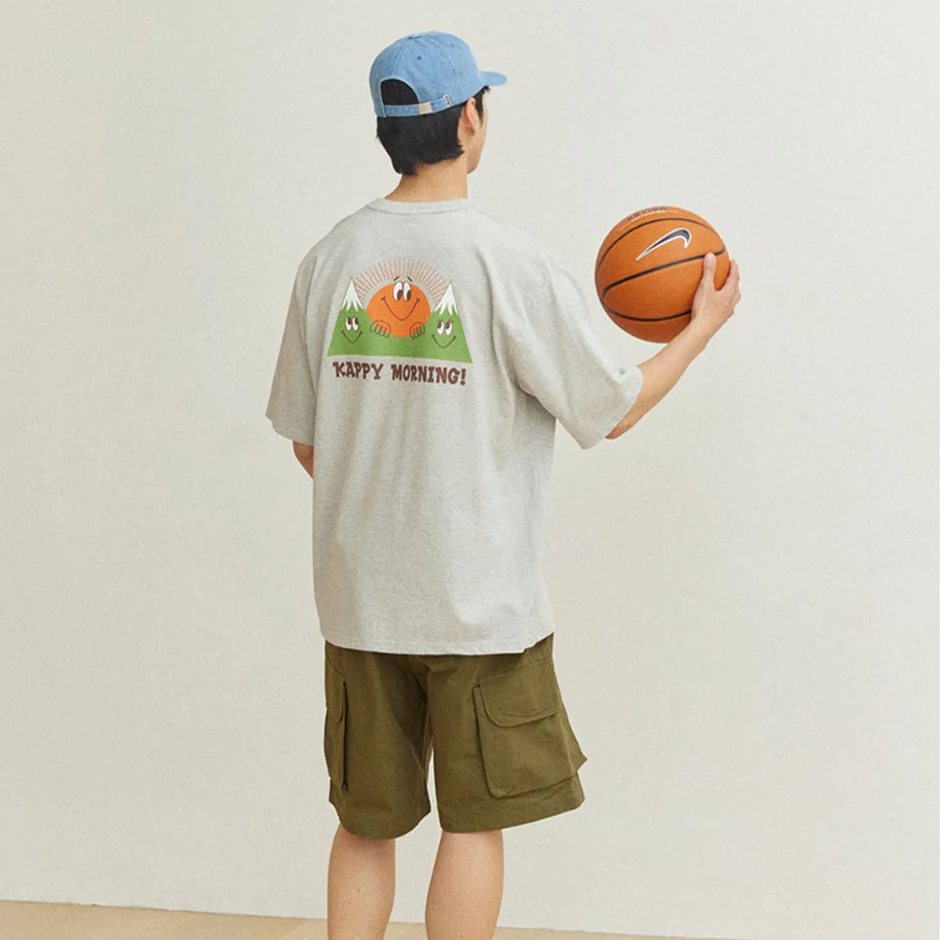 Kappy Kappy Morgen-Halbarm-Shirt Toru Fukuda Edition Melange Grau