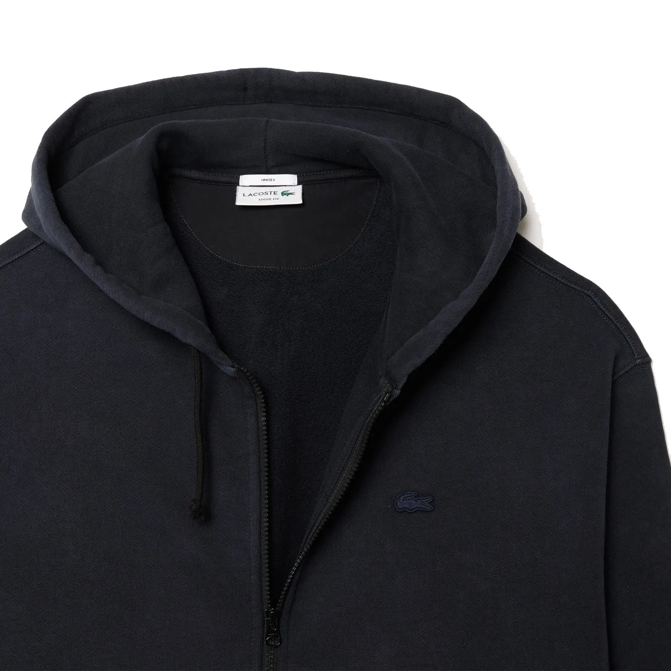 Lacoste Loose Fit Washed Effect Kapuzenpullover Schwarz