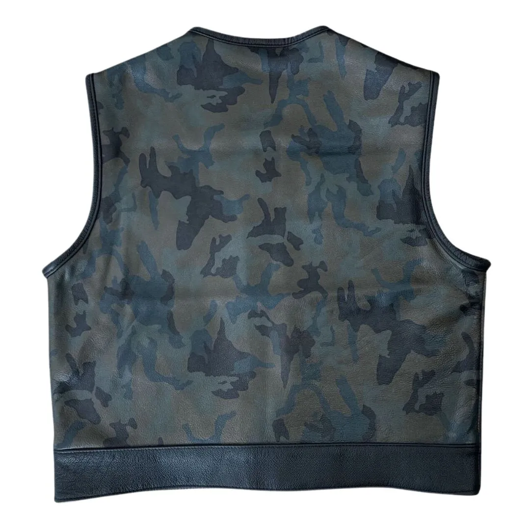 Legendärer 'Lowlife' Camo-Leder-Cropped-Passform-Clubstyle-Motorradweste