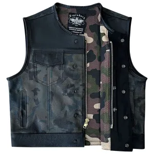 Legendärer 'Lowlife' Camo-Leder-Cropped-Passform-Clubstyle-Motorradweste