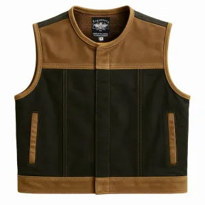 Legendärer 'Lowlife NCP Canvas & Leder' Cropped Fitted Club Style Motorradweste - Tabakbraun