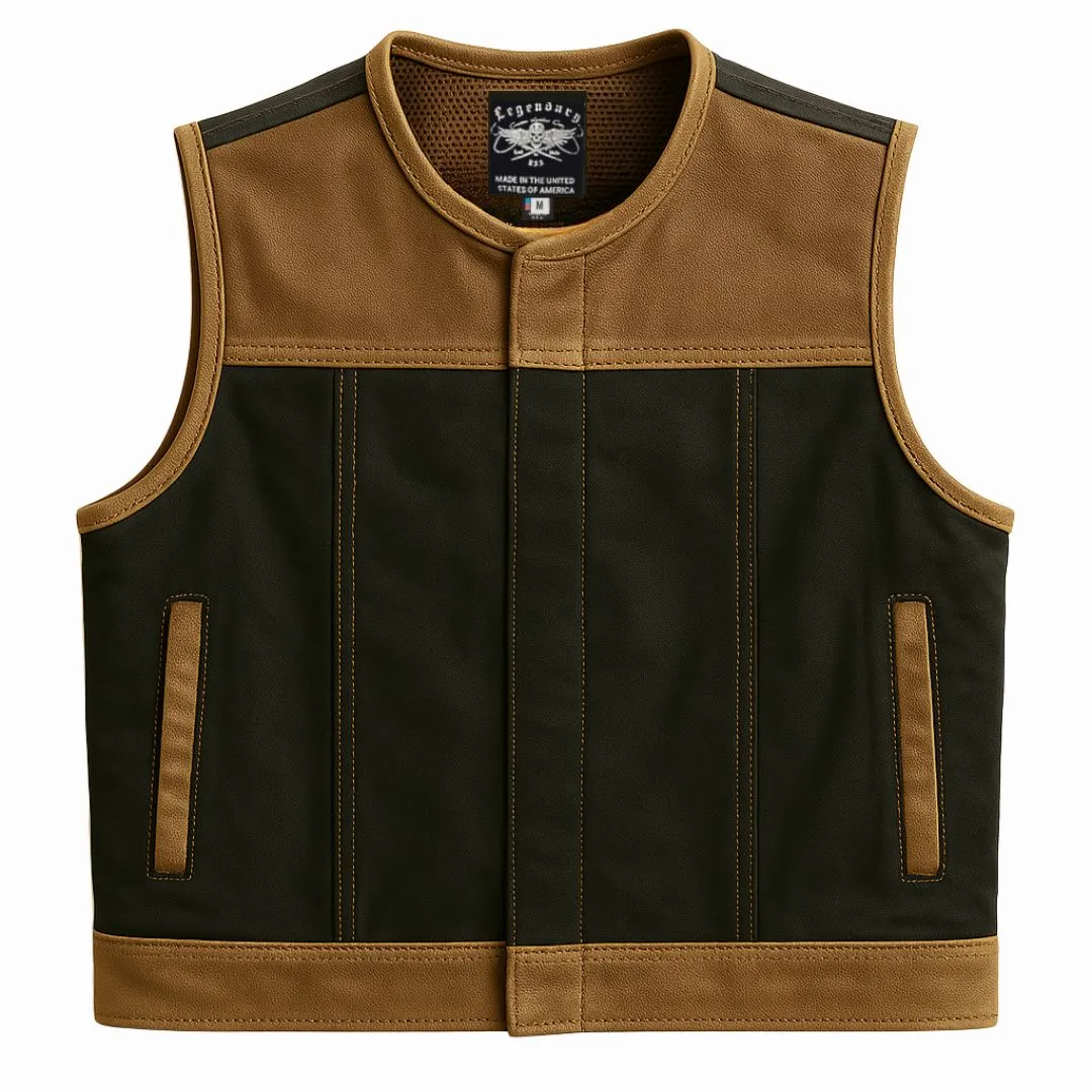 Legendärer 'Lowlife NCP Canvas & Leder' Cropped Fitted Club Style Motorradweste - Tabakbraun