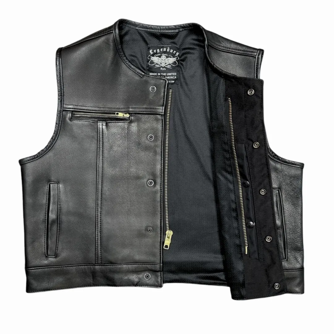 Legendärer 'Lowlife Z' Schwarzer Cropped Passform Leder Club Style Motorrad-Weste