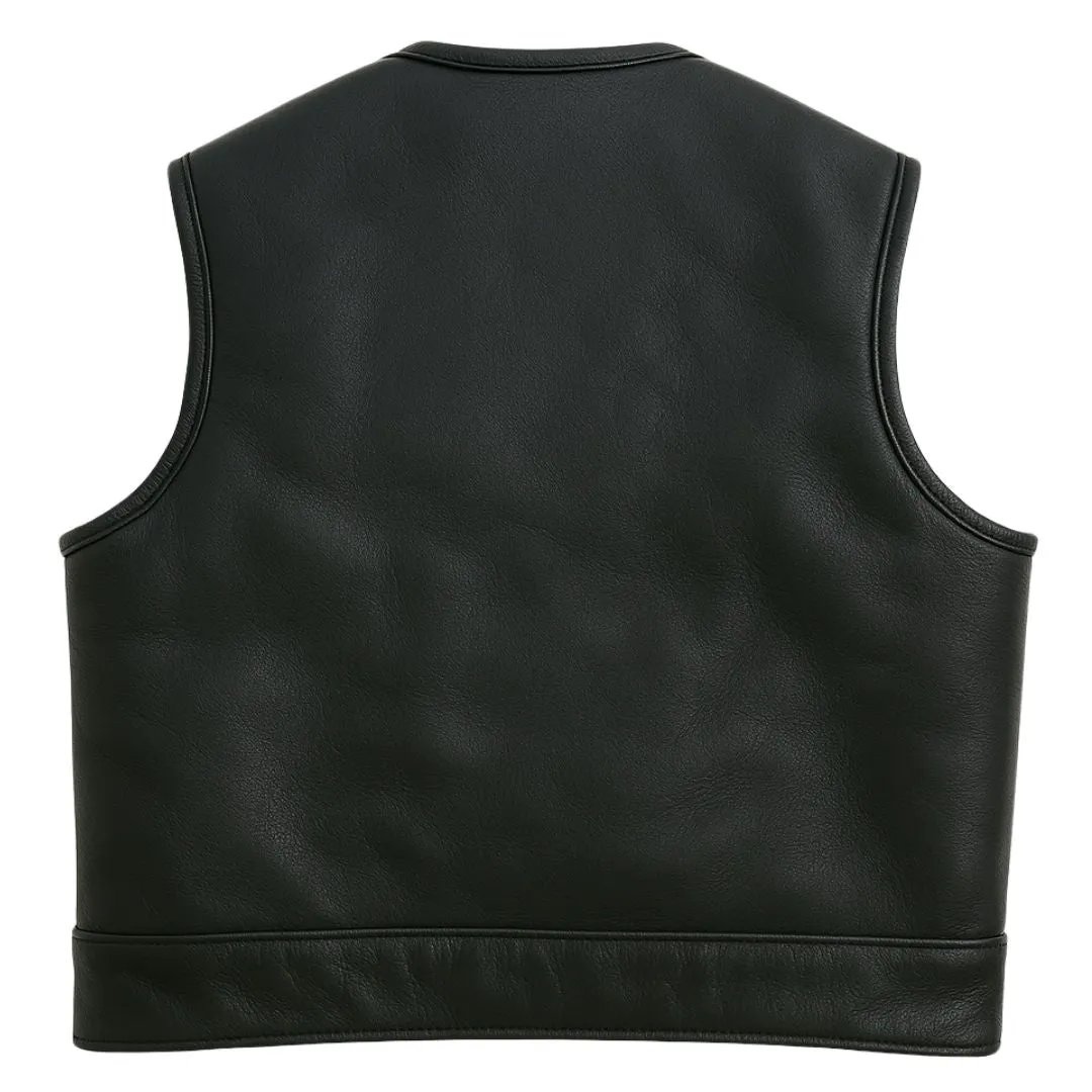 Legendärer 'Lowlife Z' Schwarzer Cropped Passform Leder Club Style Motorrad-Weste