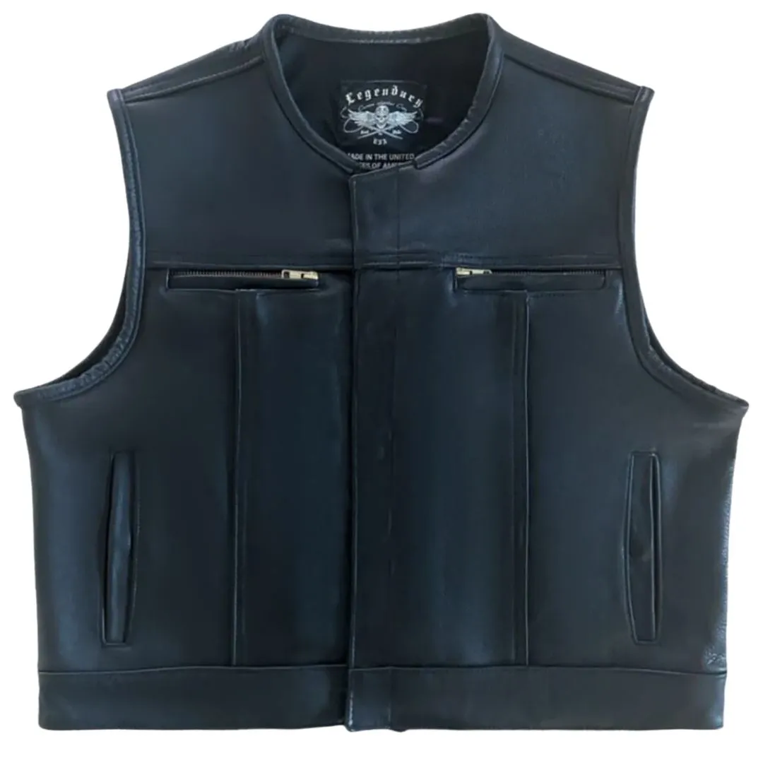 Legendärer 'Lowlife Z' Schwarzer Cropped Passform Leder Club Style Motorrad-Weste