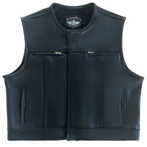 Legendärer 'Lowlife Z' Schwarzer Cropped Passform Leder Club Style Motorrad-Weste