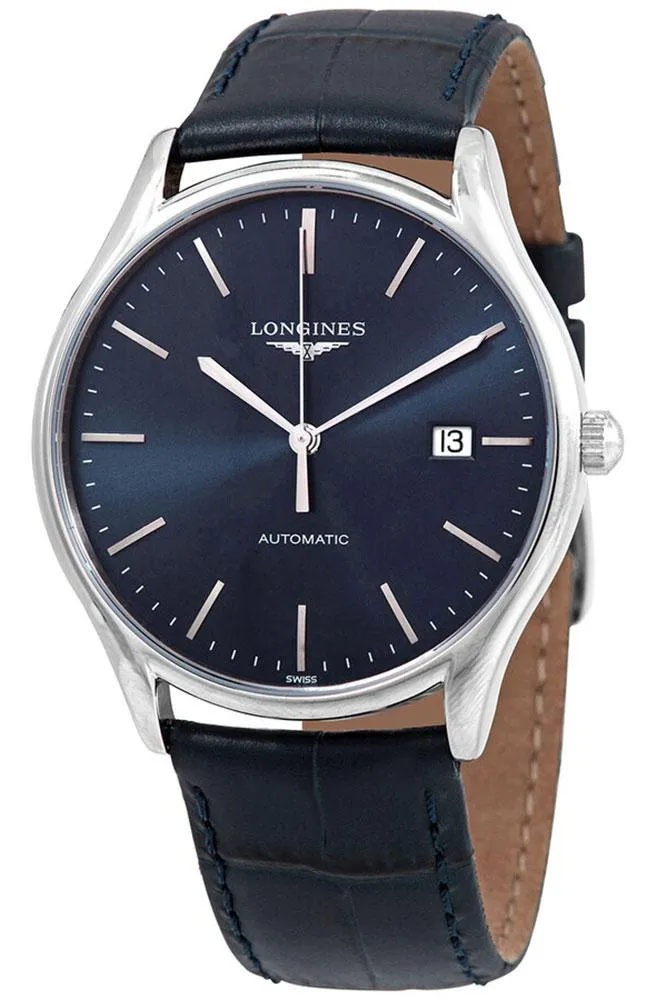 Longines Lyre Automatik Edelstahl Blaues Zifferblatt Blaues Lederarmband Datum Herrenuhr L4.960.4.92.2 Longines Uhren