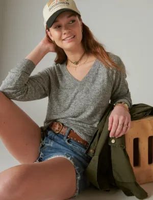 Lucky Brand Cloud Jersey Langarm V-Ausschnitt Mittel Heather Grau Lucky Brand