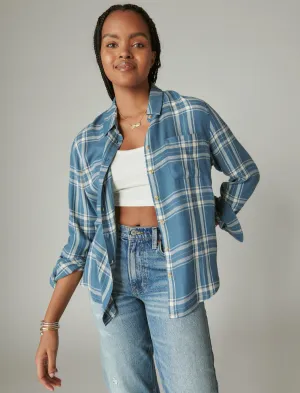 Lucky Brand Cloud Plaid Boyfriend Hemd Echte Smaragdgrüne Karo Lucky Brand