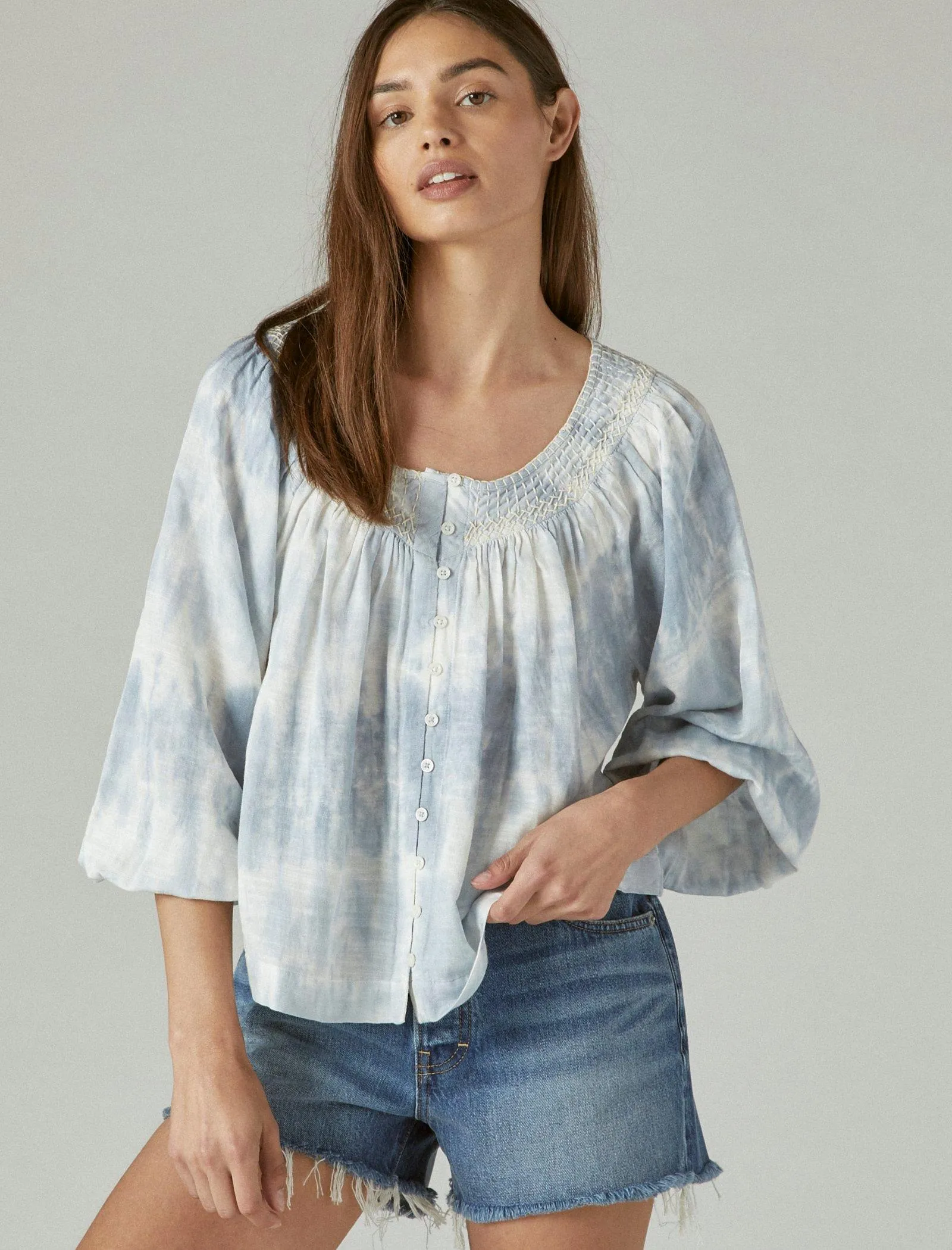 Lucky Brand Bestickte Bauernbluse Blau Multi Lucky Brand