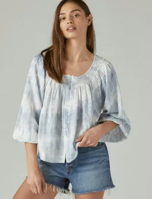 Lucky Brand Bestickte Bauernbluse Blau Multi Lucky Brand