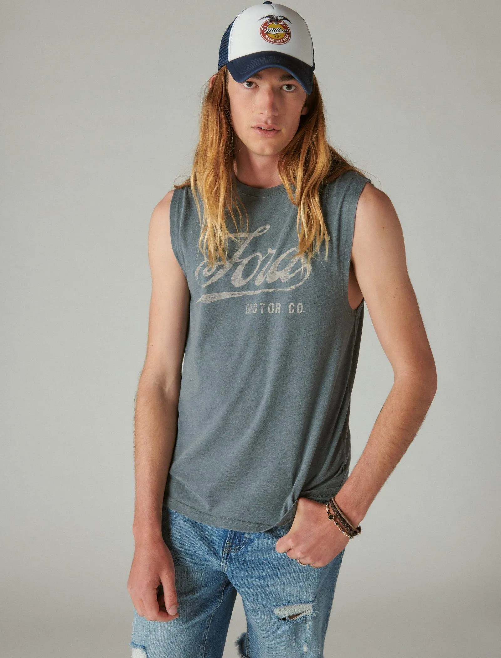 Lucky Brand Ford Script Muscle Shirt Dunkelschiefer Lucky Brand