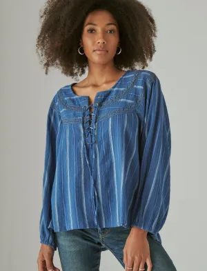 Lucky Brand Schnürstreifen Tunika Blau Gestreift Lucky Brand