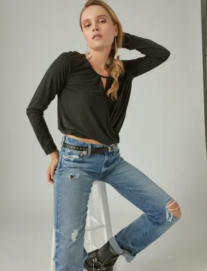 Lucky Brand Sandwash Deep-V-Ausschnitt-Top Tiefschwarz Lucky Brand
