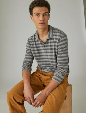 Lucky Brand Sueded Jersey Langarm Streifen Polo Grau Streifen Lucky Brand