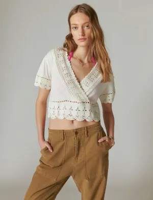 Lucky Brand V-Ausschnitt Häkeloberteil Cloud Dancer Lucky Brand