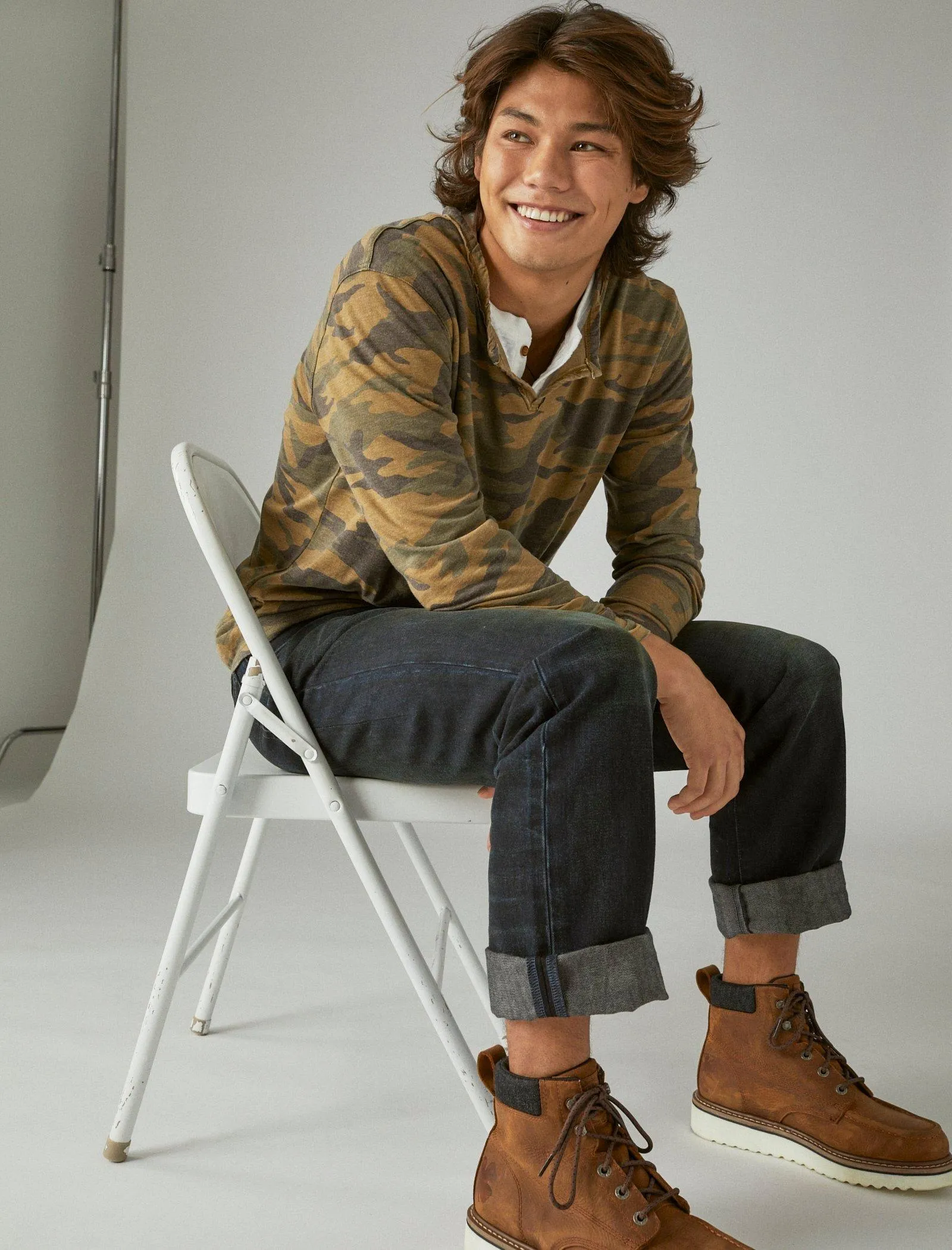 Lucky Brand Venice Burnout Camo Ausschnitt Langarm-Shirt Camouflage (Armee-Farben) Lucky Brand