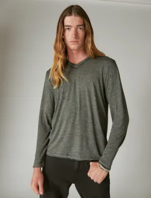Lucky Brand Venice Burnout Langarm V-Ausschnitt Tiefschwarz Lucky Brand