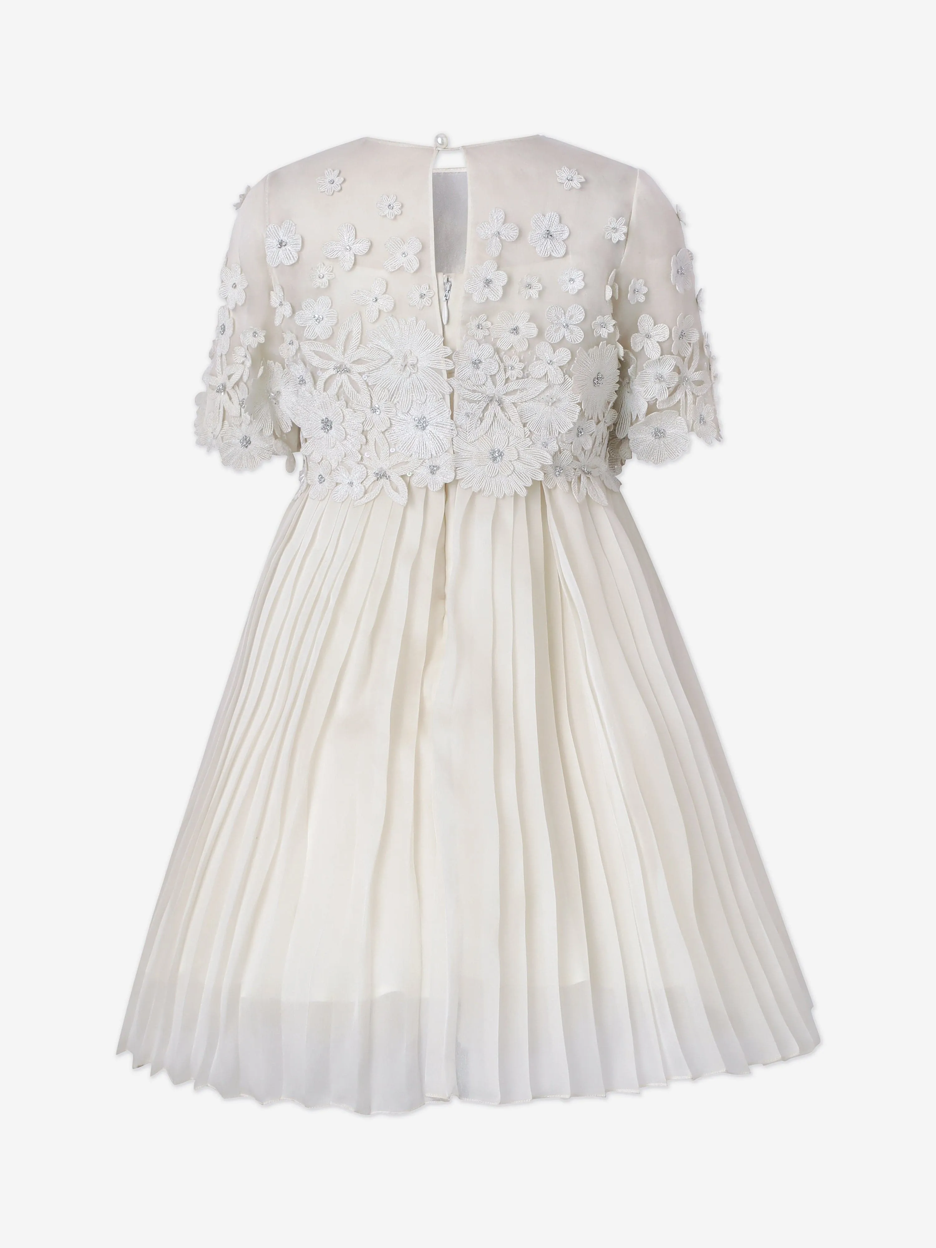 Maison Ava Mädchen Leonie Besticktes Plisseekleid in Elfenbein