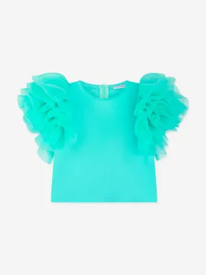 Mama Luma Girls Organza Schouder Bluse mit Schlag in Grün