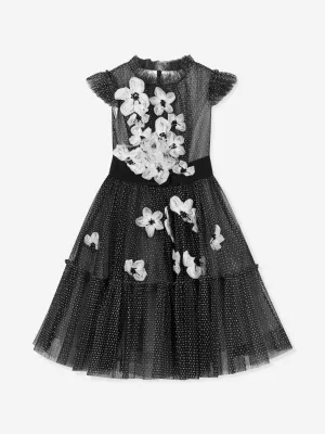Marchesa Girls Blumenverziertes Tüllkleid in Schwarz