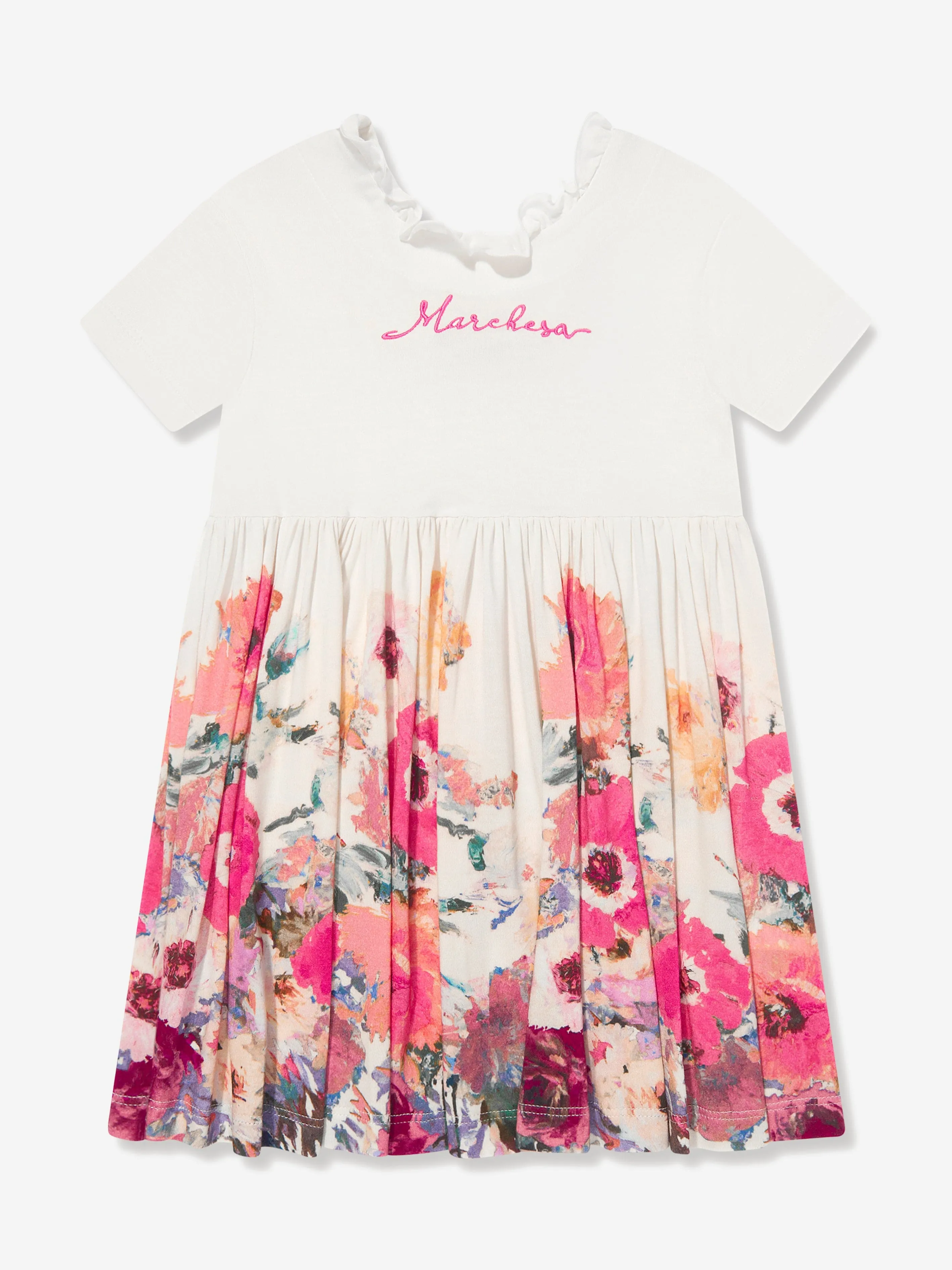 Marchesa Girls Logo Besticktes Blumenkleid in Mehrfarbig