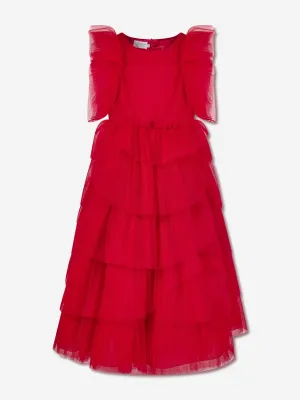 Marchesa Mädchen Plissiertes Tüll-Rüschenkleid in Rot