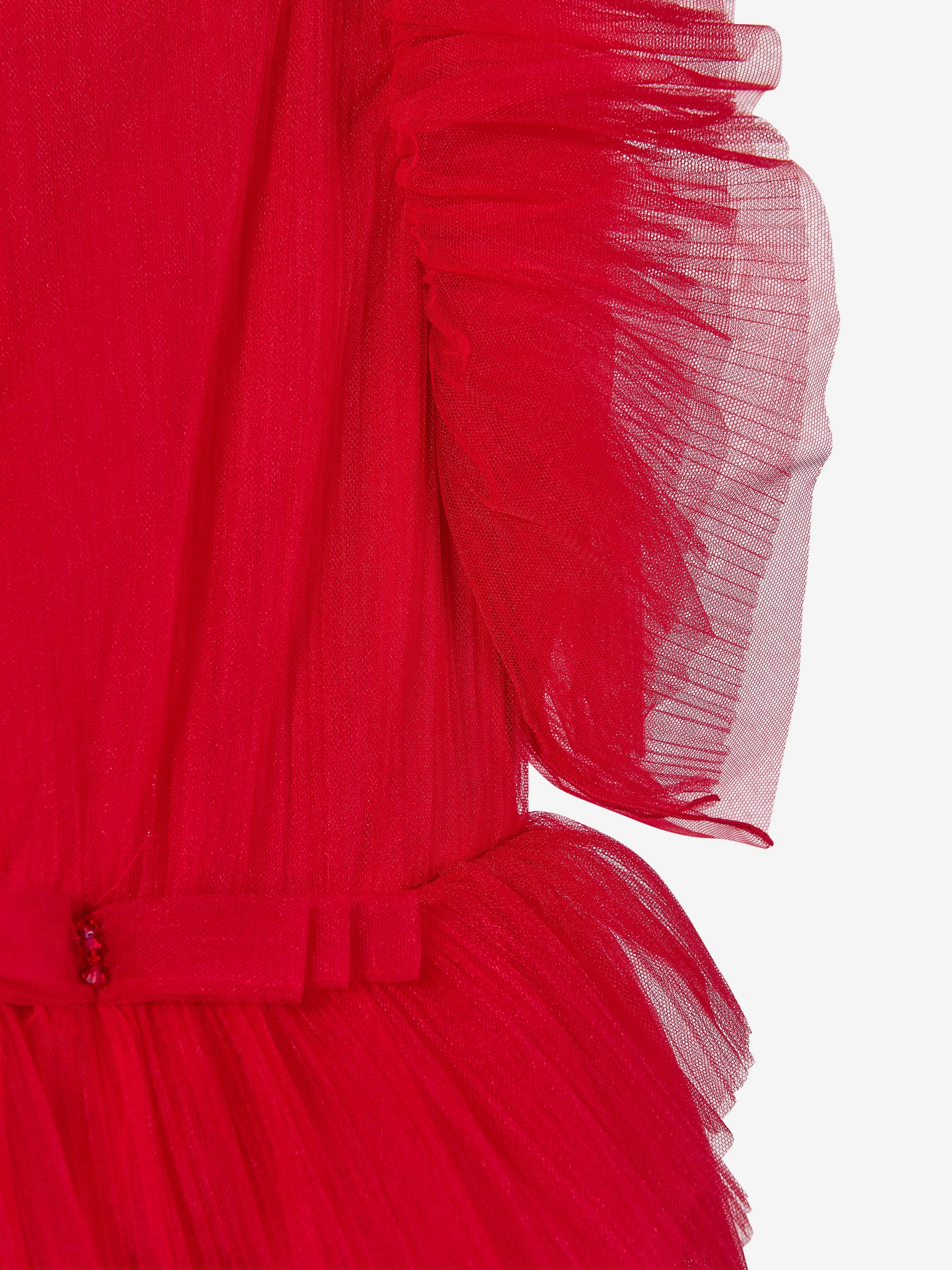 Marchesa Mädchen Plissiertes Tüll-Rüschenkleid in Rot