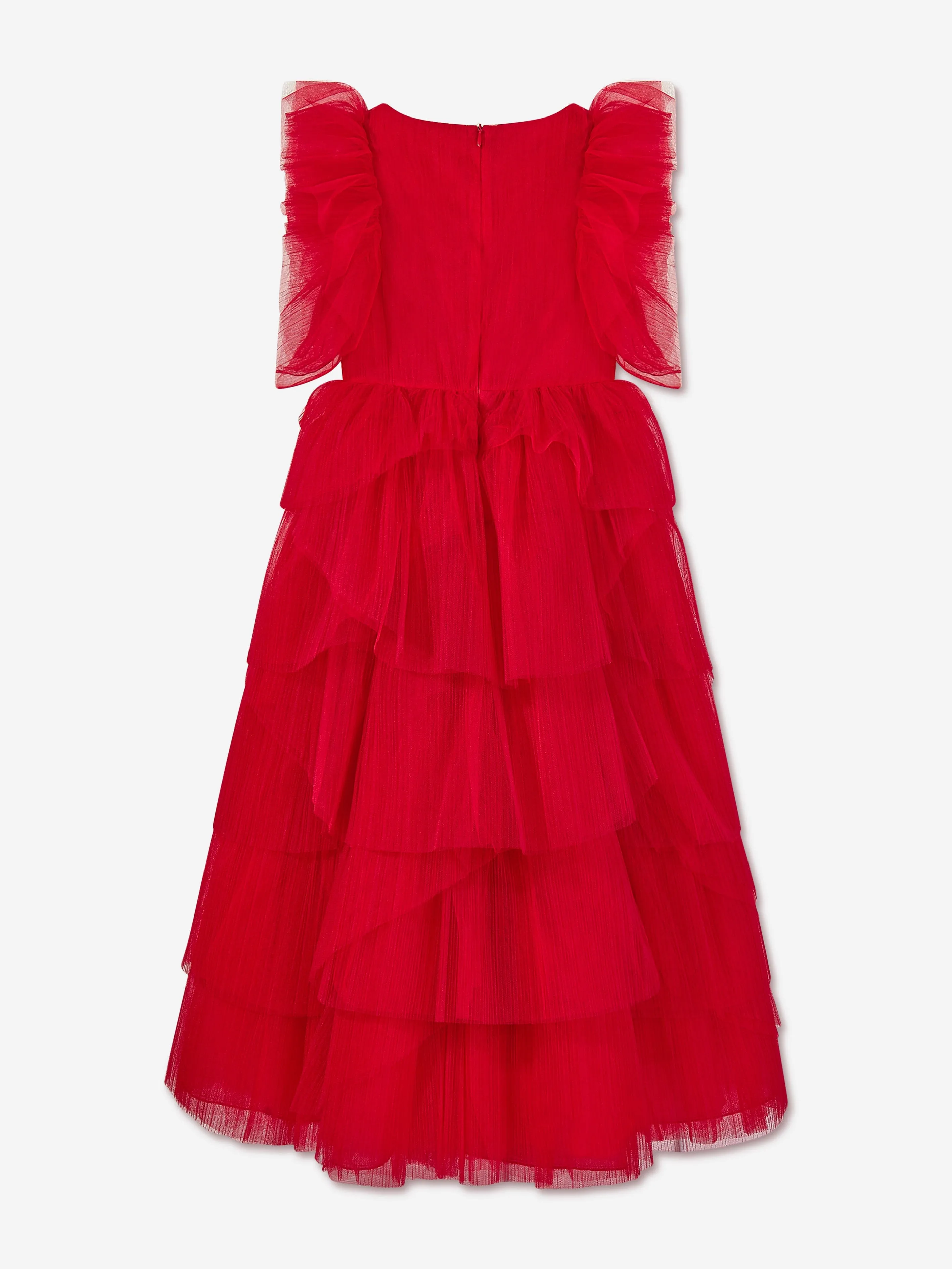 Marchesa Mädchen Plissiertes Tüll-Rüschenkleid in Rot