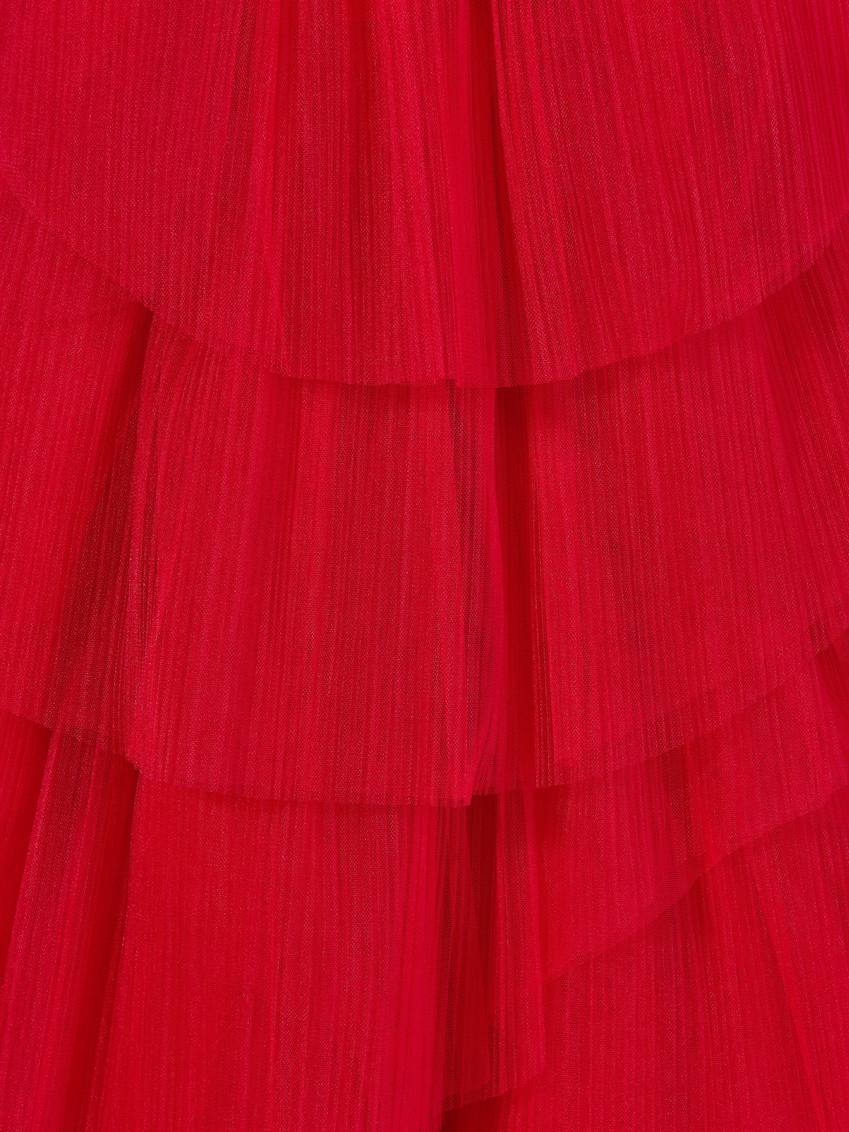 Marchesa Mädchen Plissiertes Tüll-Rüschenkleid in Rot