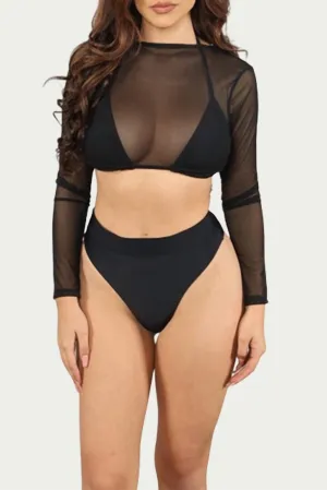 Mesh Dreiteiliger Bikini-Set in Schwarz