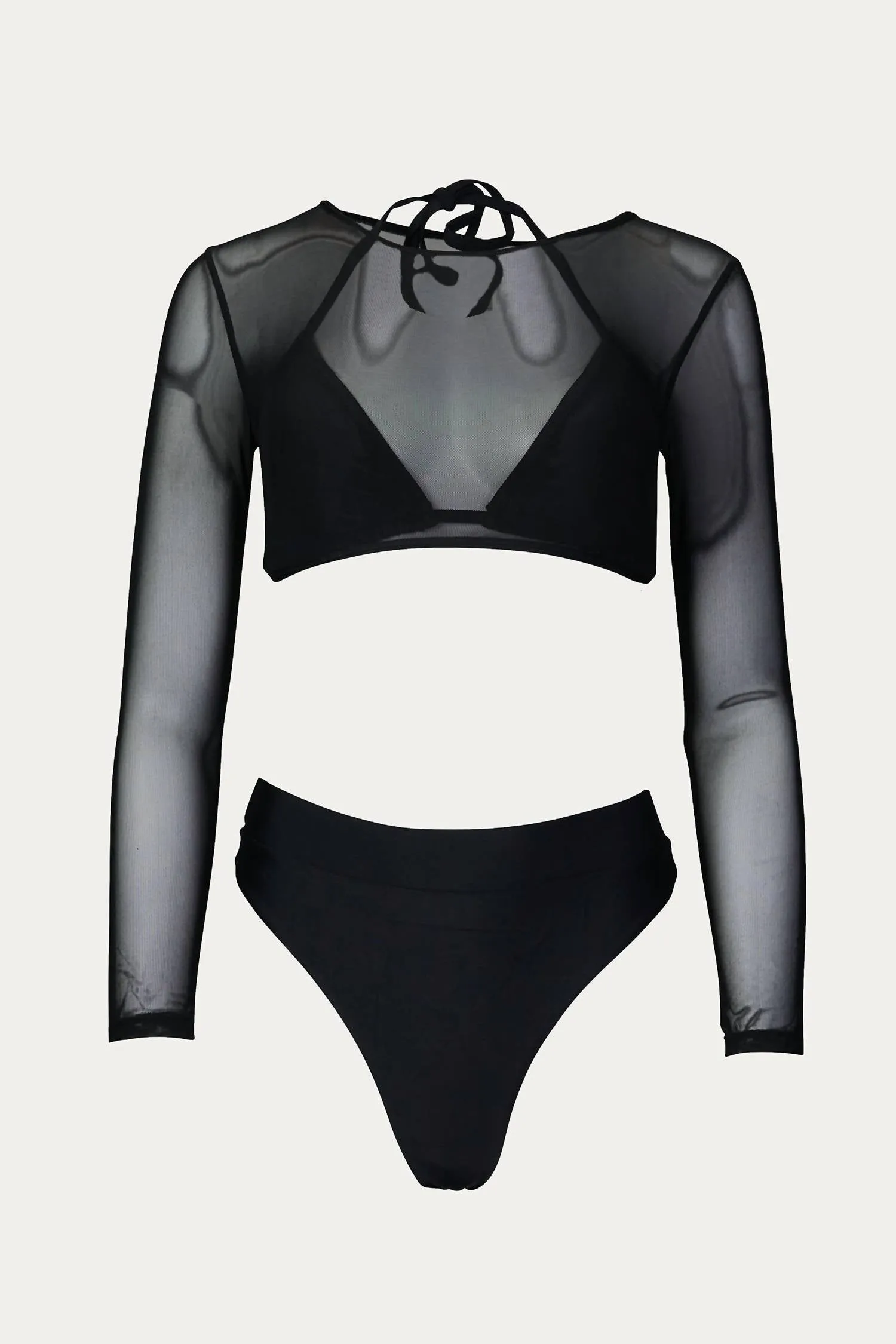 Mesh Dreiteiliger Bikini-Set in Schwarz