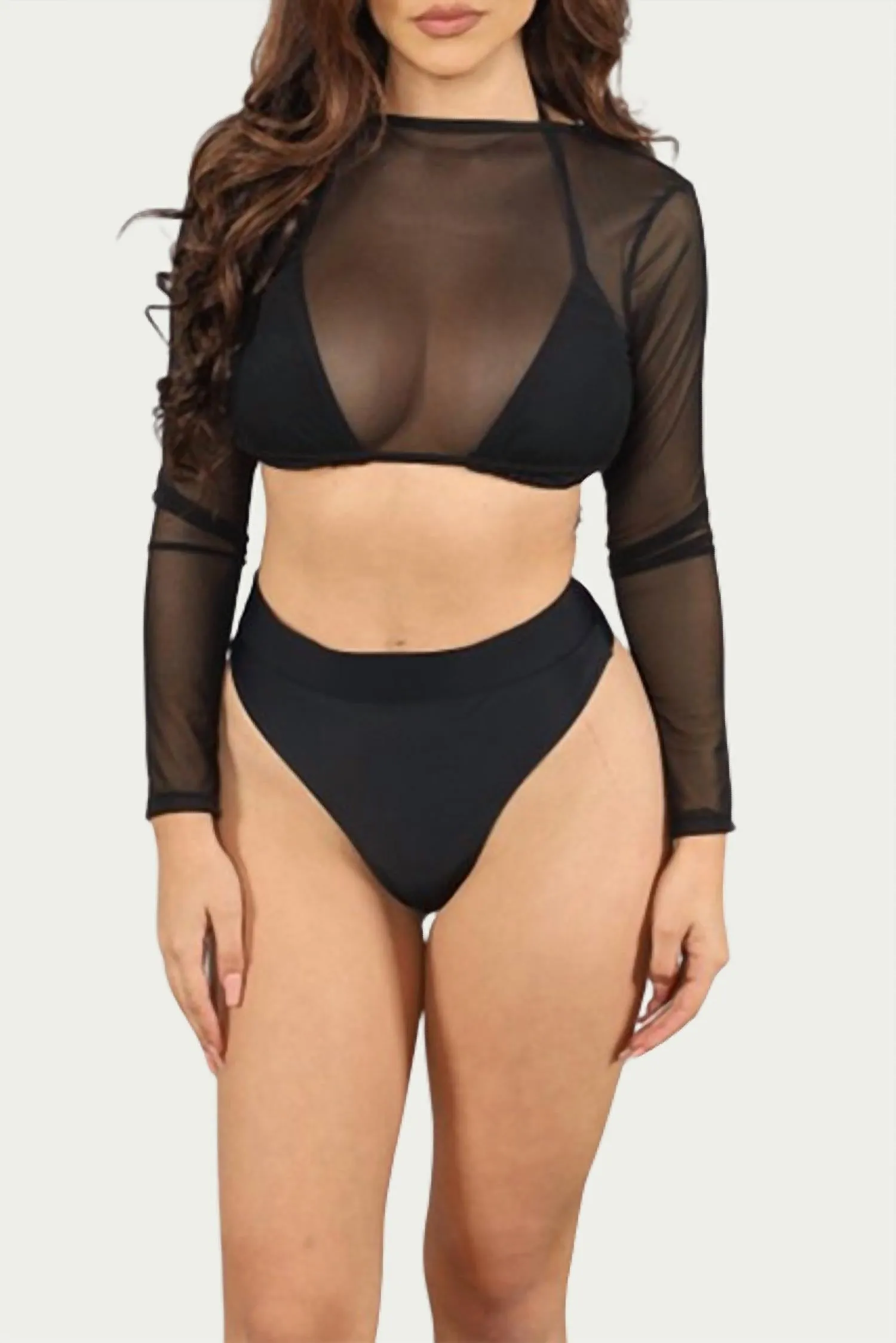 Mesh Dreiteiliger Bikini-Set in Schwarz
