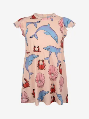 Mini Rodini Mädchen Rosa Baumwollkleid mit Delfin-Print