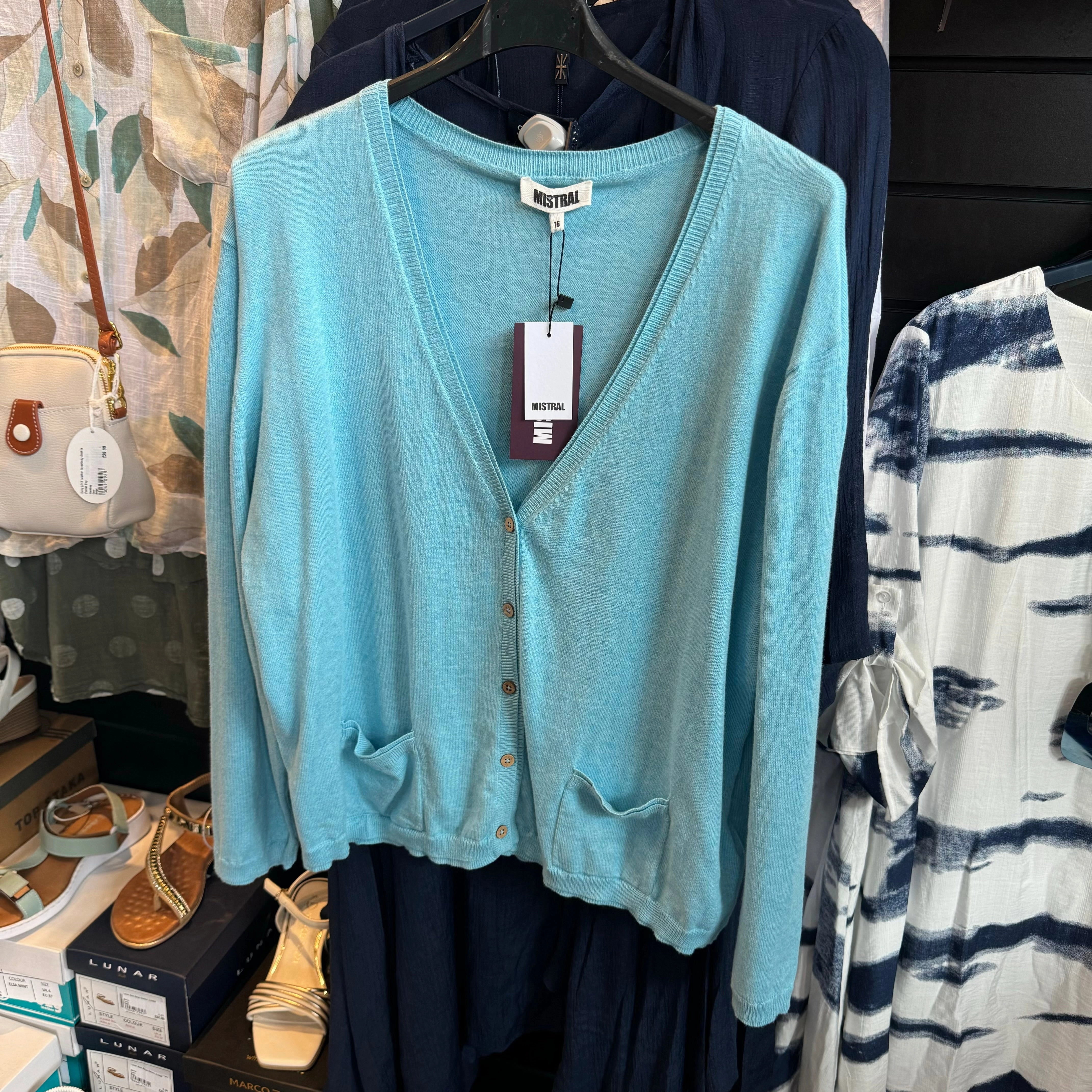 Mistral Aqua Haze Double Rib Detail Melange Cotton Cardi