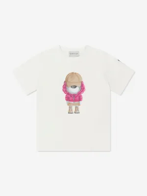 Moncler Enfant Mädchen T-Shirt mit Bärendruck in Weiß