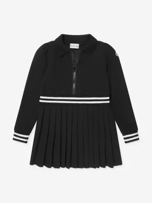 Moncler Enfant Mädchen Halbzip-Pleated-Kleid in Schwarz