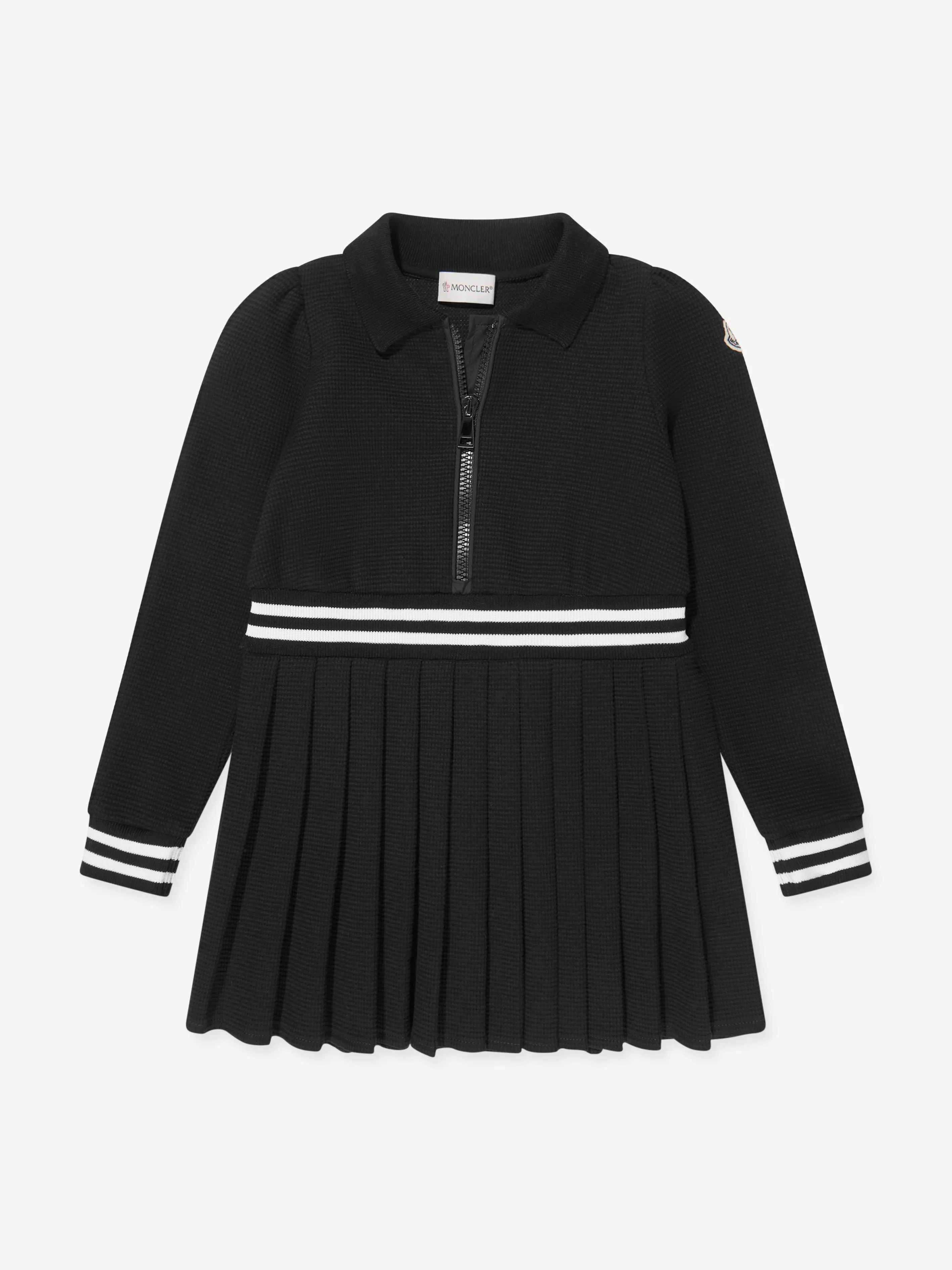 Moncler Enfant Mädchen Halbzip-Pleated-Kleid in Schwarz