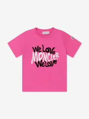 Moncler Enfant Mädchen Logo Print T-Shirt in Rosa