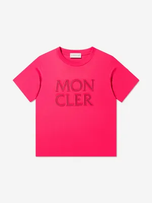 Moncler Enfant Mädchen Logo Print T-Shirt in Rosa