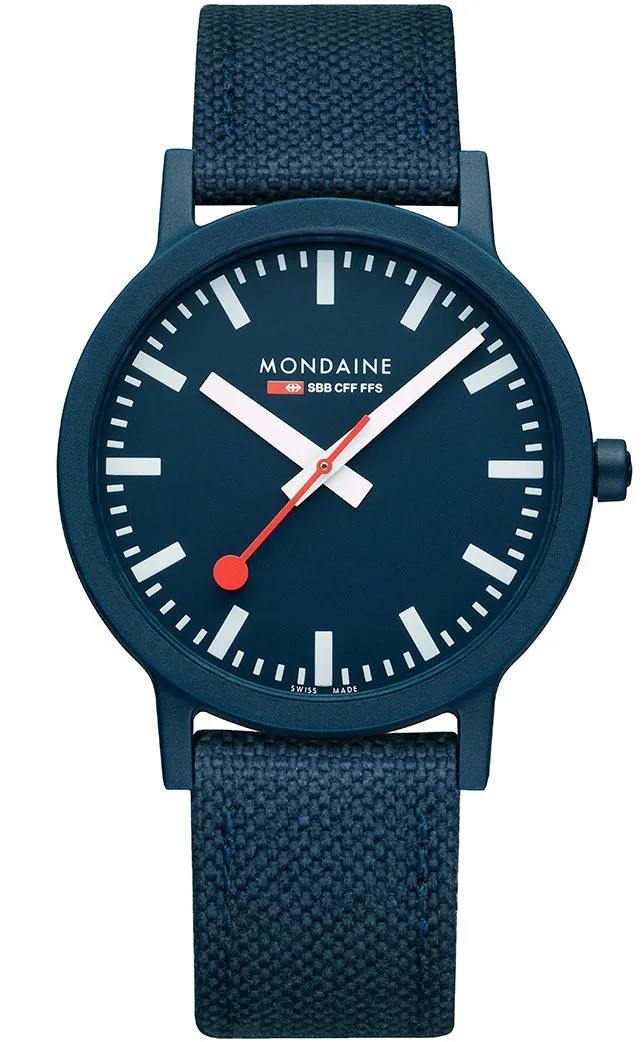 Mondaine Uhren Mondaine Essence Tiefes Ozeanblau Textil-Armbanduhr