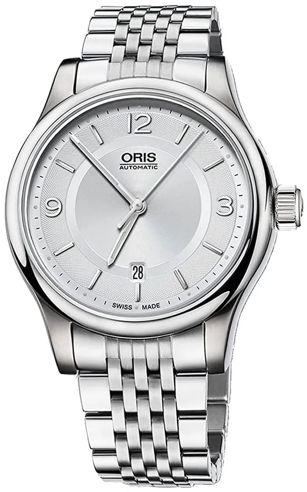 Oris Classic Date Edelstahl Automatikuhr für Herren mit silbernem Zifferblatt 733-7594-4031MB Oris Uhren